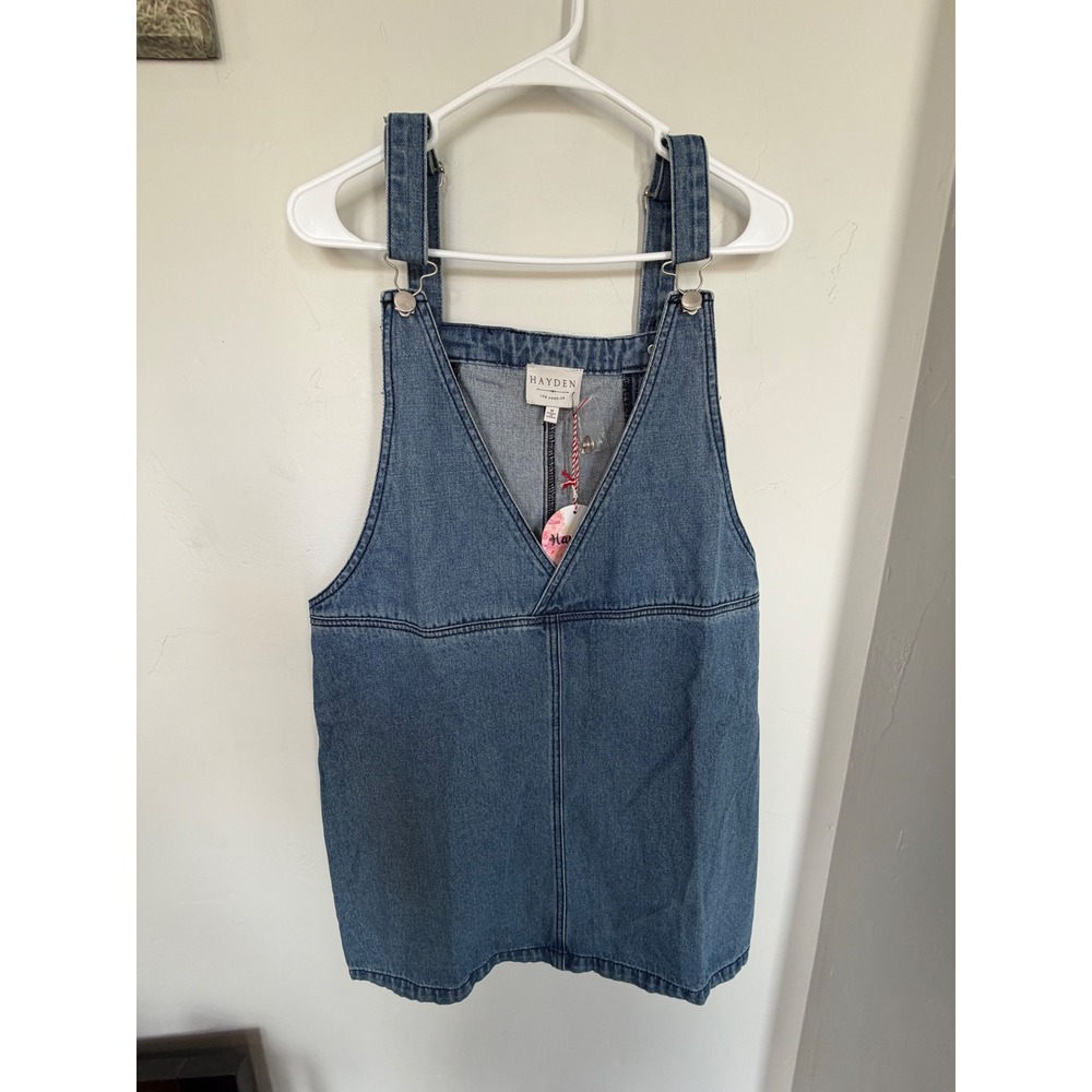 Hayden Los Angeles Womens Blue Denim Pinafore Overall Dress Distressed Mini Med